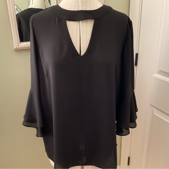 LILLY MORGAN, BLACK SHEER BLOUSE WITH KEY HOLES, SIZE: L/G - Picture 3 of 13